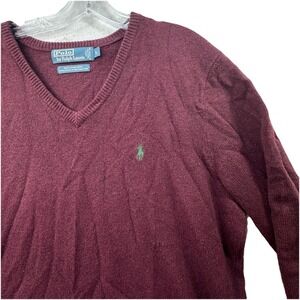 Polo Ralph Lauren V Neck 100% Lambswool Men's Sweater Size Large Preppy Business